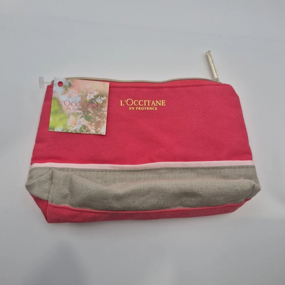 L'OCCITANE en Provence Pink Beige Fabric Makeup Bag with Zipper Pouch